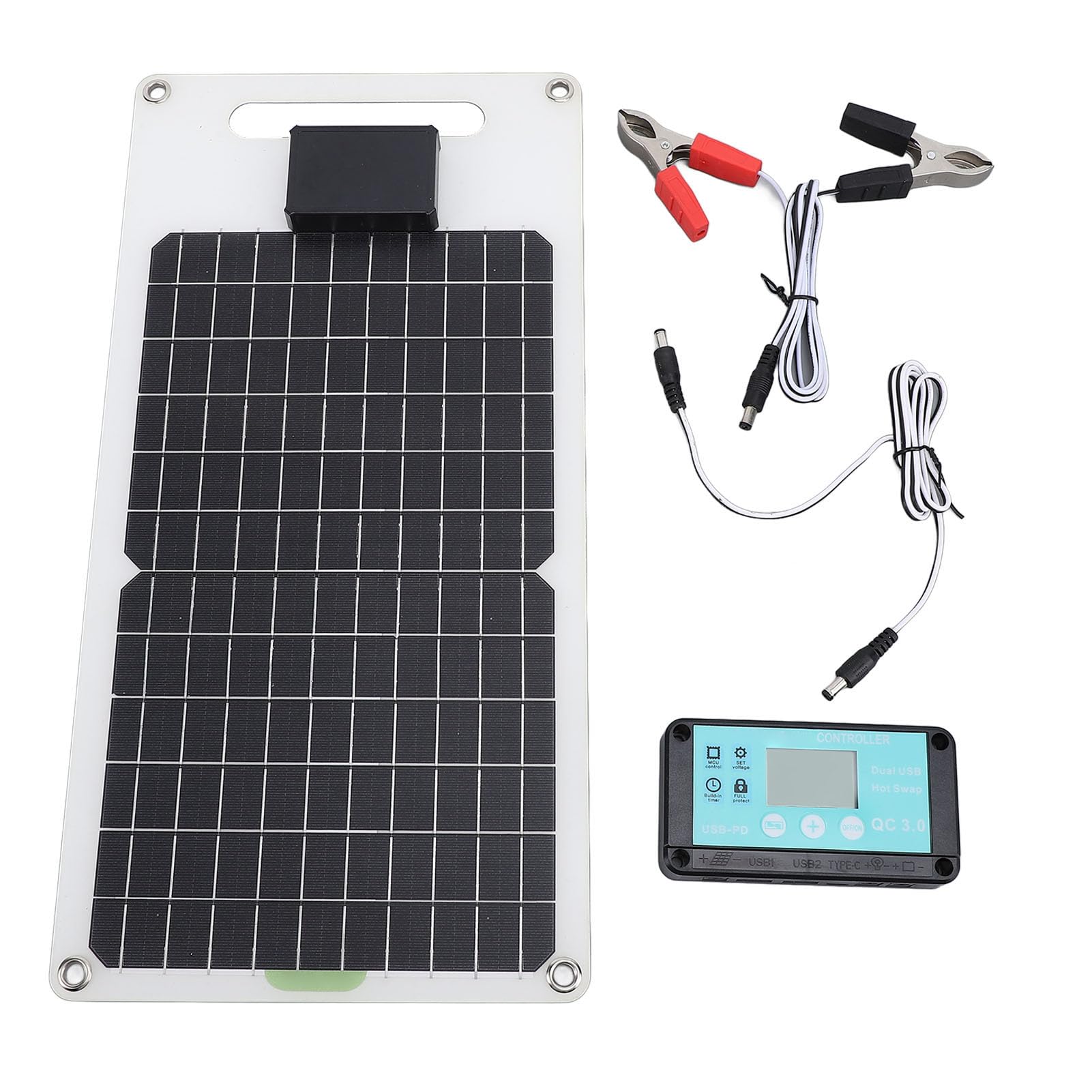 Pannello Solare in Silicio Monocristallino da 50 W con Doppia Porta di Uscita CC USB TIPO C per Telecamera di Sicurezza per, Kit Regolatore di Carica Solare 100 A 12 V 24 V,