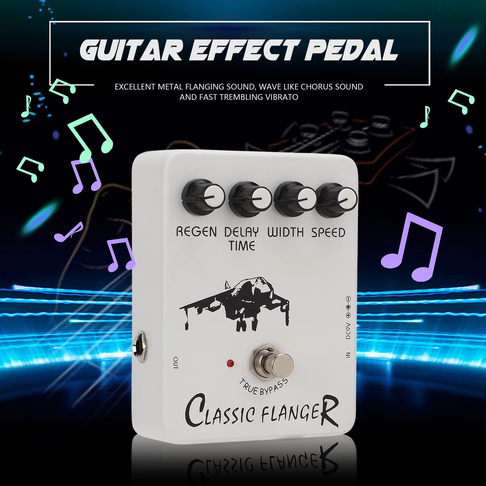 Generic Metaliczny pedał Efektów Gitarowych Flanger do Szybkiego, Drżącego Vibrato Electric True Bypass JF-07, Doskonałe Brzmienie, do Akcesoriów Gitarowych