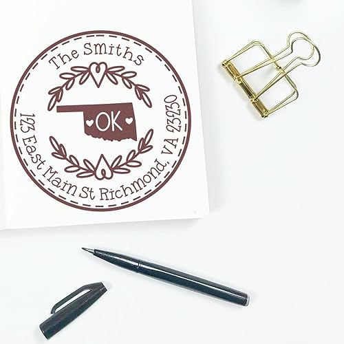 Miniatura 378 de Round State Love - Sello de dirección de devolución para Texas, uso con almohadilla de sello, mango de madera, sello de dirección de Texas