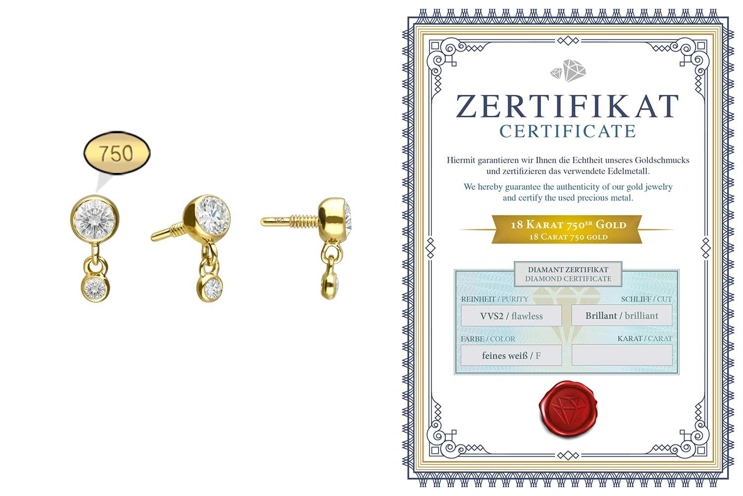 PIERCINGLINE 18 Gold Schraubaufsatz mit Außengewinde 2 DIAMANTEN 750er Gold - Goldfarben