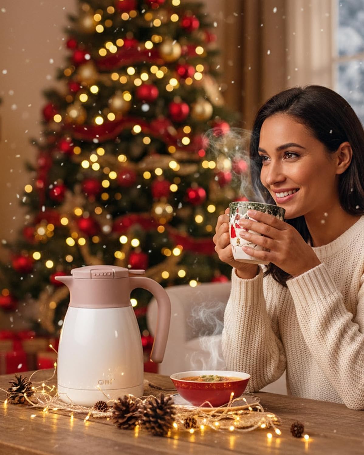 GiNT 1L / 34Oz Thermal Coffee Carafe, Insulated Stainless Steel Coffee Carafes for Keeping Hot/Double Walled Vacuum Thermal Carafe (White) - Image 2