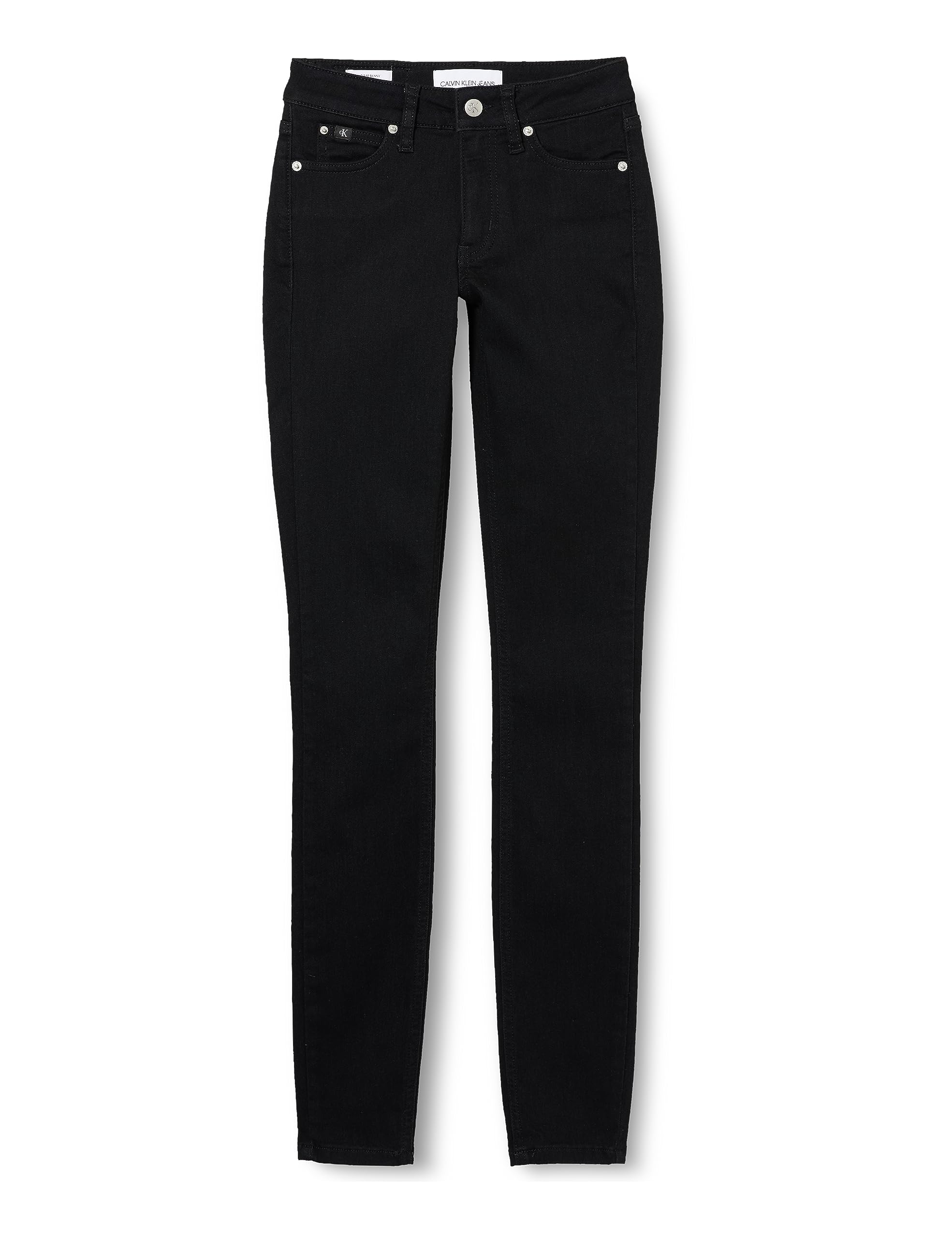 Calvin Klein Damen Jeans Hose Mid Rise Skinny Fit, Schwarz (Denim Black), 30W/32L