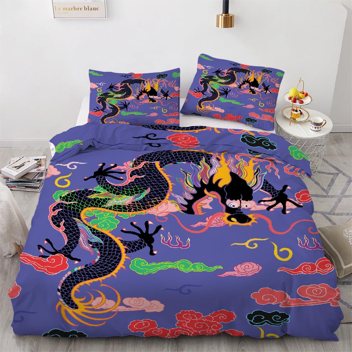 Housse de couette dragon chinois 240x260 pour une ambiance zen et asiatique dans votre chambre