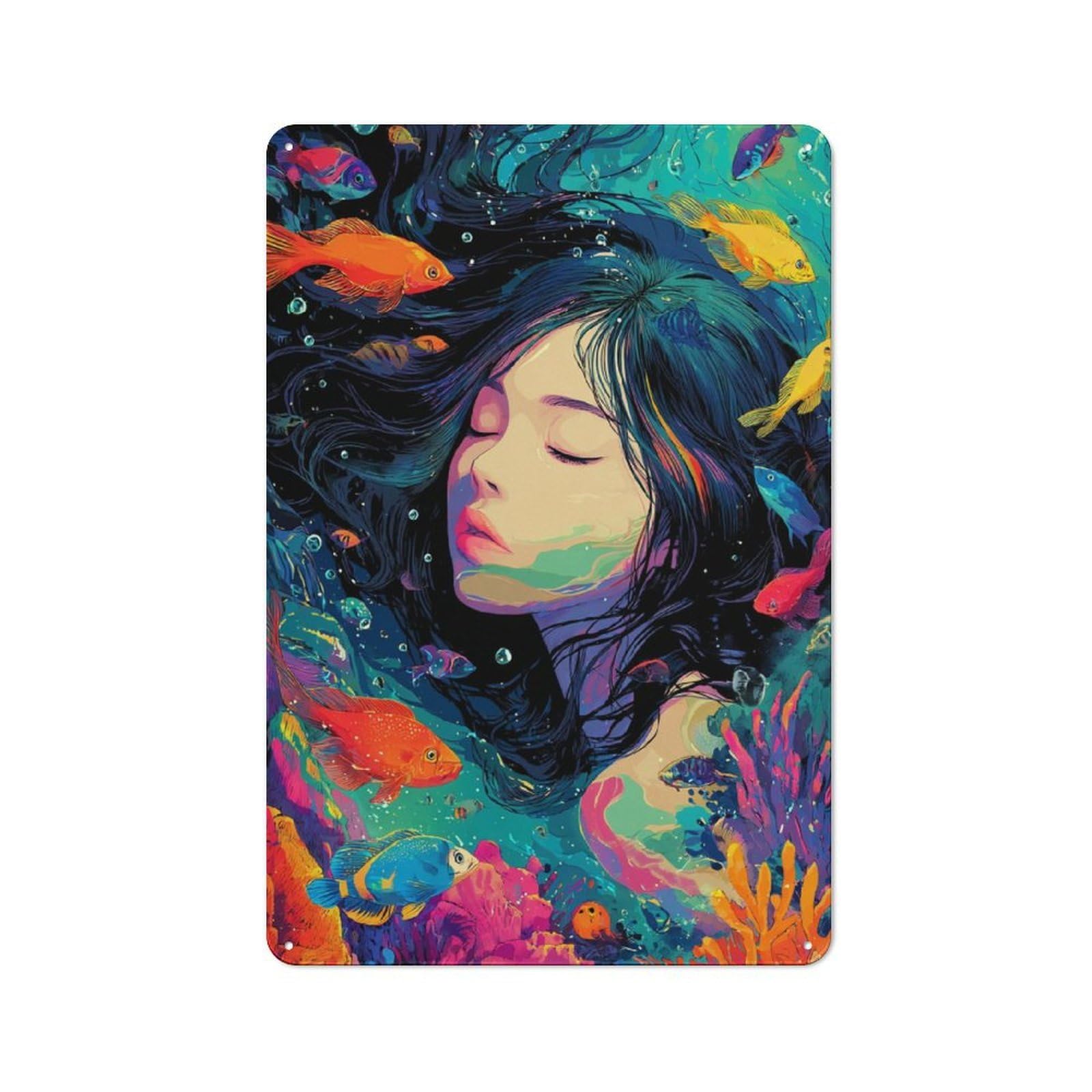 Junmoney Underwater Dream Mermaid Serenity Rustic Tin Sign 30X20cm For Garden Room Or Summerhouse, New-Space Wall Decor For Garden Room Decor Fans