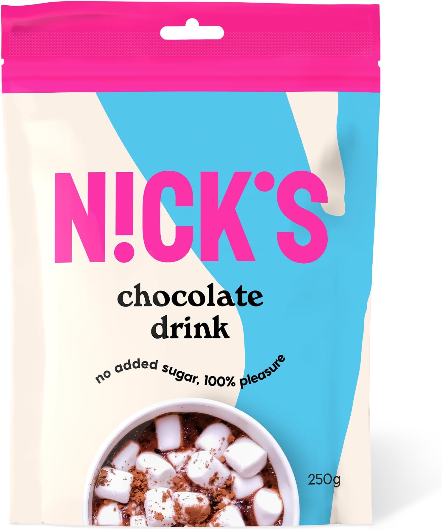 NICKS Chocolate drink, Instant Hot Chocolate Cocoa Powder No Added Sugar, Keto, Dairy Free, Vegan (250 g (Pack of 1))