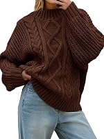 Saodimallsu Women's Oversized Cable Knit Sweater 2025 Fall Winter Button-Up Turtleneck Chunky Pullover Top