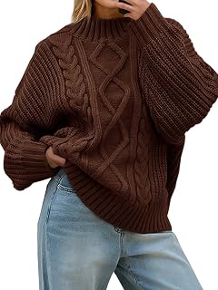 Saodimallsu Women's Oversized Cable Knit Sweater 2025 Fall Winter Button-Up Turtleneck Chunky Pullover Top