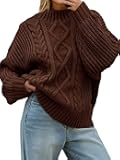 Womens Oversized Cable Knit Sweaters 2025 Fall Winter Trendy Button Up Turtleneck Chunky Pullover Sweater Tops