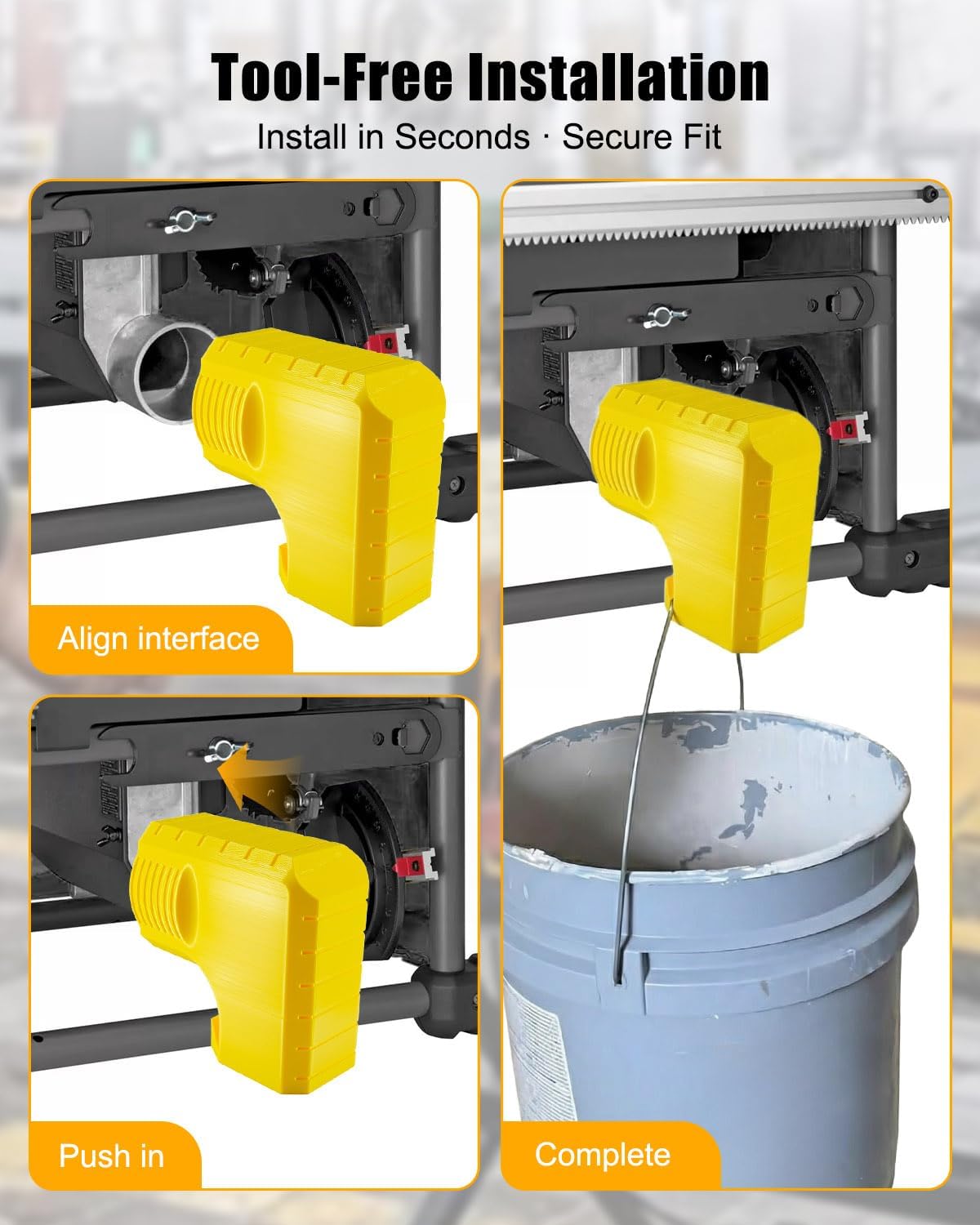 Dust Port Adapter Compatible with DeWalt DWE7485 Table Saw, Tool-Free Installation Dust Collection Accessory with Bucket Hanging Design, Efficient Dust Removal, Yellow