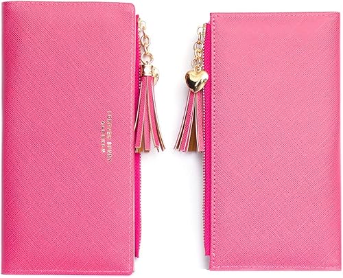 Miniatura 7 de Cartera para mujer Linda Elegante Larga y delgada, con tarjetero, monedero minimalista, con borlas finas y cremallera, carteras para niñas y damas