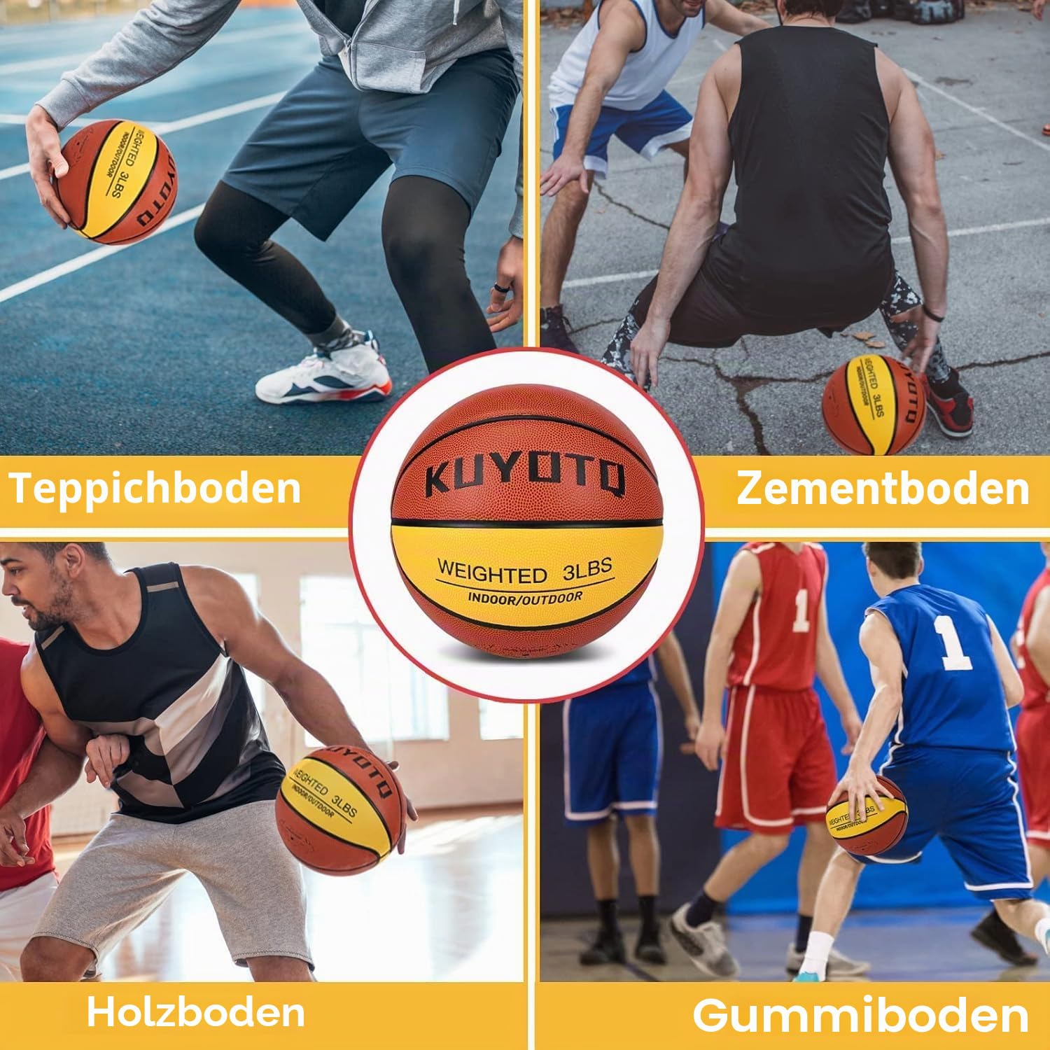 KUYOTQ 1,4 kg/1,5 kg/1 kg gewichteter schwerer Trainings-Basketball, 72,4 cm im und Außenbereich, verbessert die Handhabung, Dribbling, Passen, Rückprallfähigkeit, Verbundmaterial, Größe 7/6