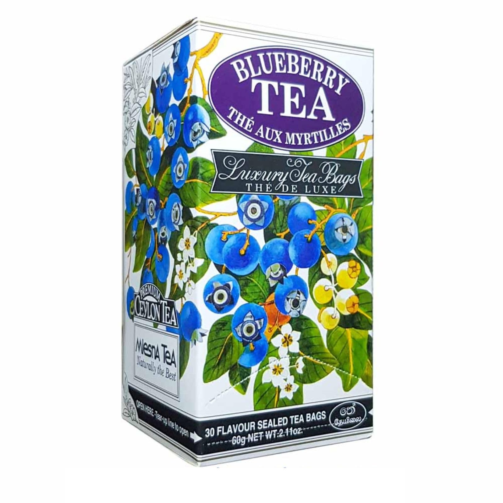 Mlesna Blueberry Tea 30 bags individually foil wrapped.