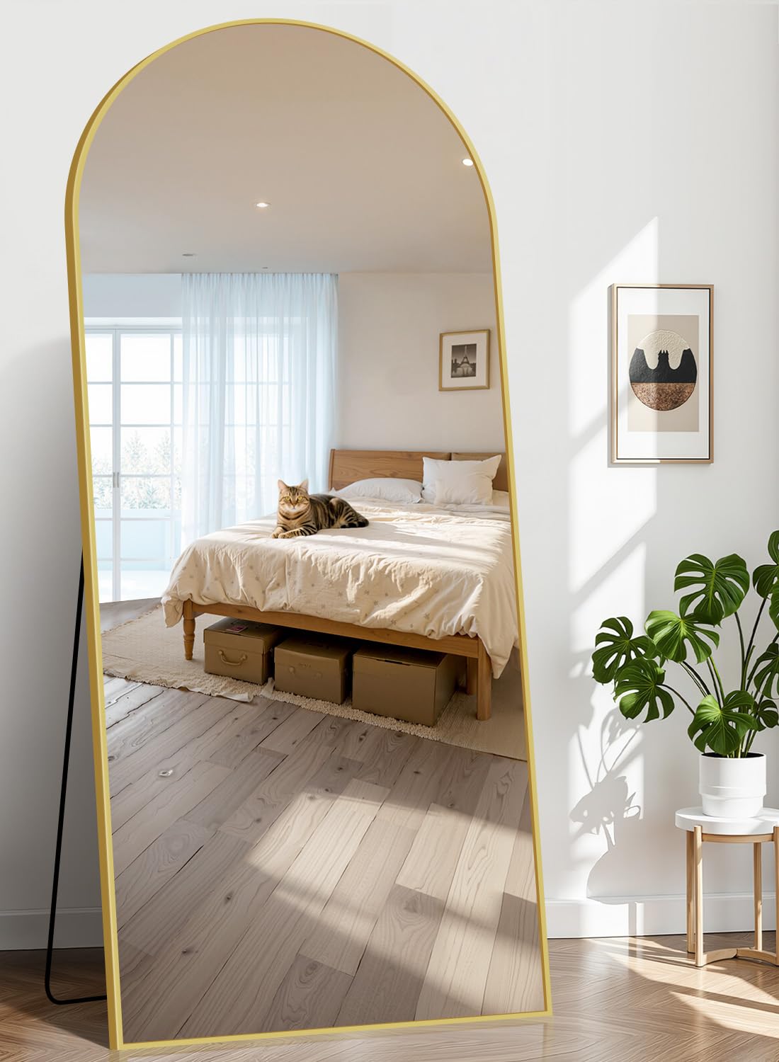 76"x34" Arched Full Length Mirror, Large Floor Mirror with Aluminum Alloy Frame Standing Hanging or Leaning Wall-Mounted Mirror, Vanity Mirror for Living Room and Bedroom,Gold