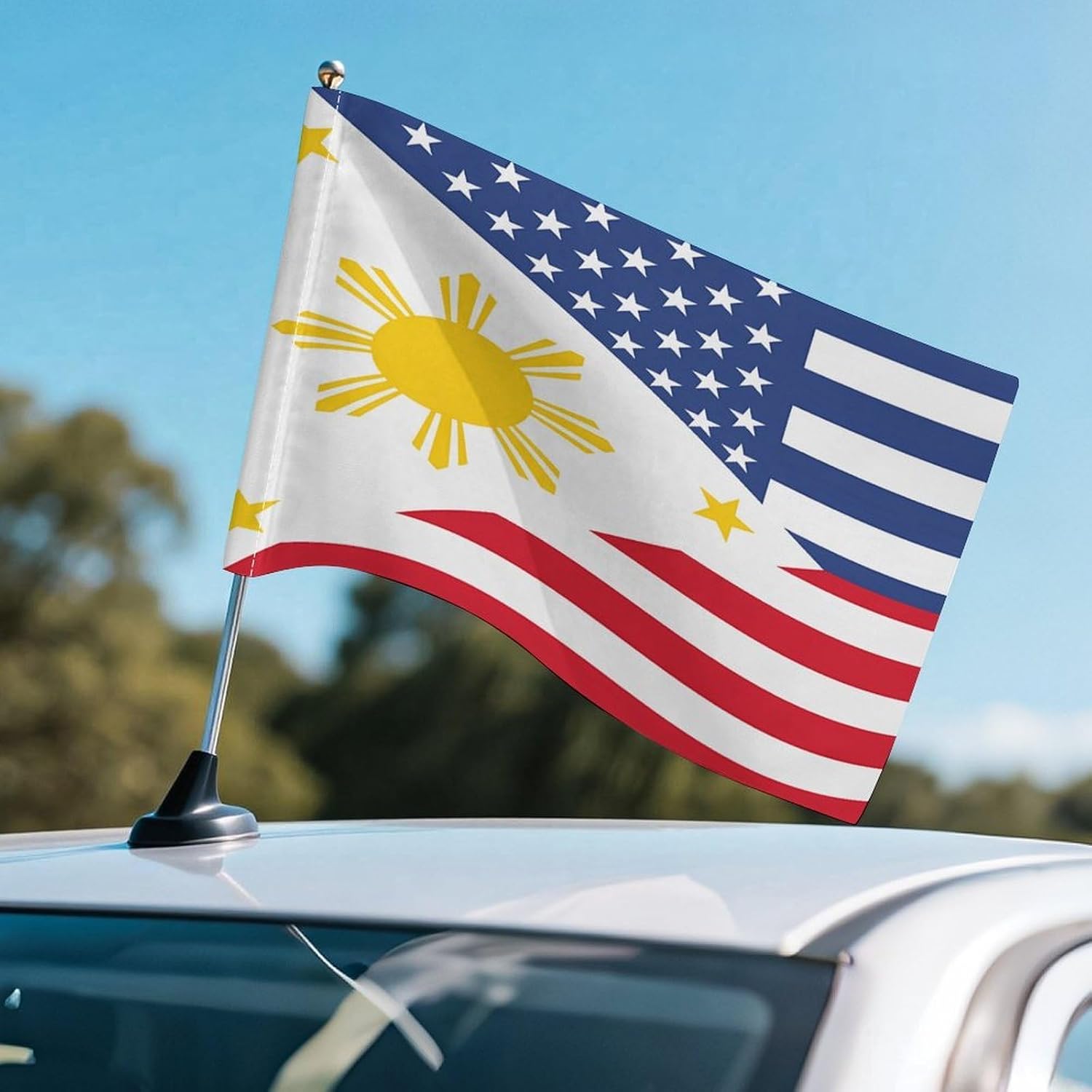 Philippines Flag U.S. Car Flag Polyester Clip Flags Mini Handheld Banners for Auto Outside Travel Decor image 5