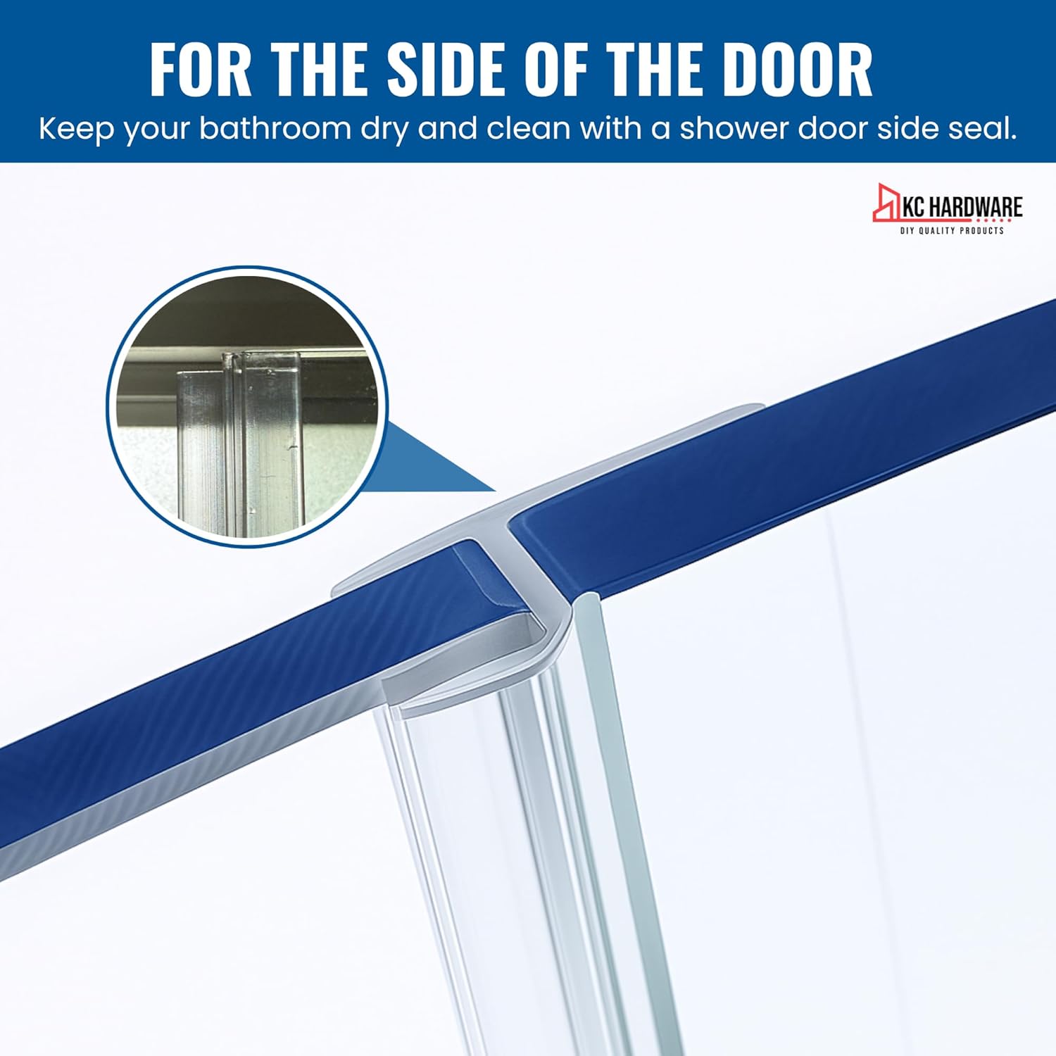 Frameless Shower Door Side Seal Strip H-Type 180 Degree 72 inch Length, Clear (1, 1/4 inch Glass)