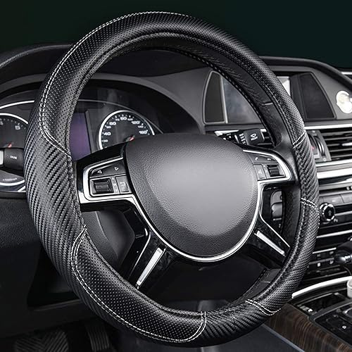 Miniatura 10 de CAR-GRAND Funda de fibra de carbono para volante, de cuero transpirable de alta calidad, protección deportiva para volante, accesorios interiores