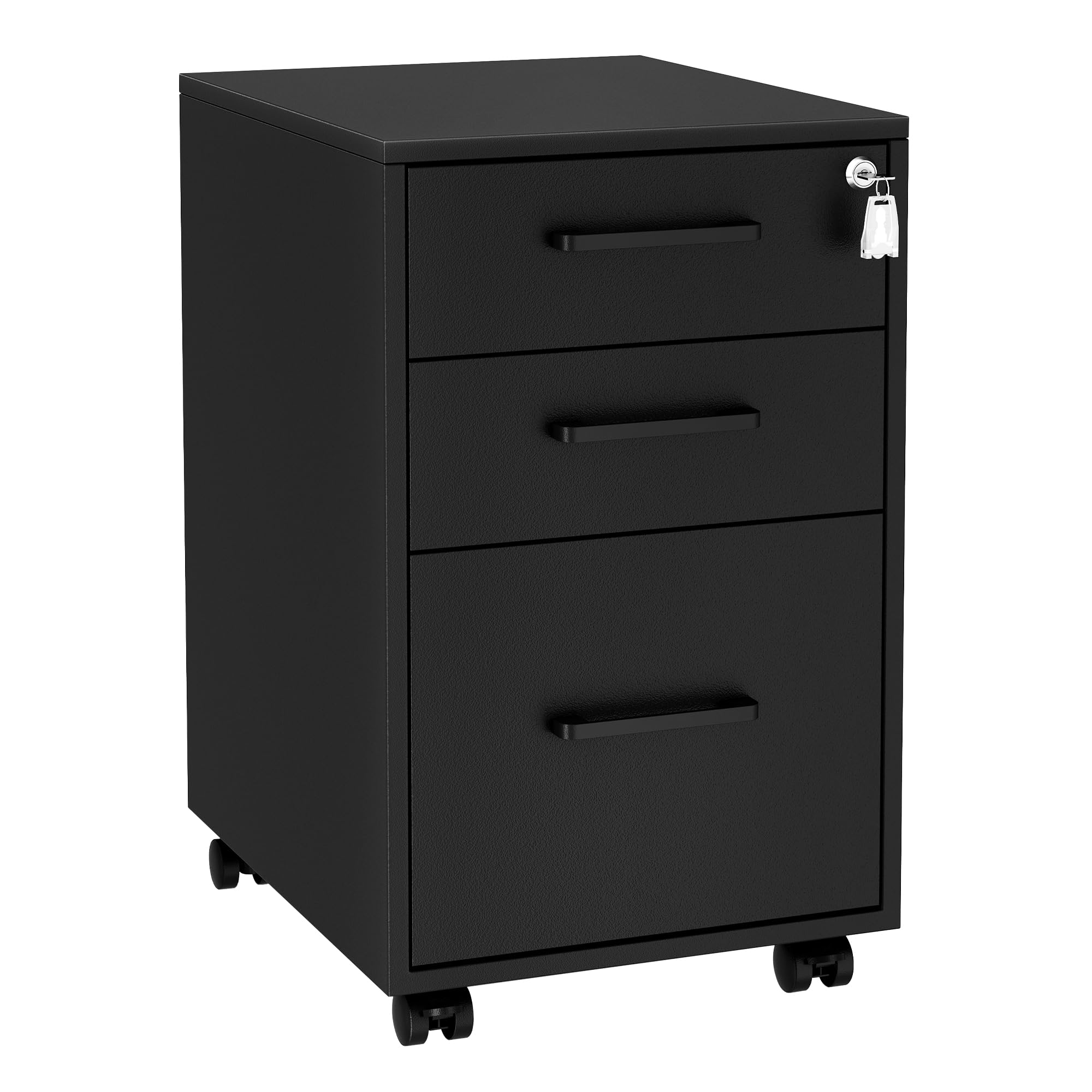 SONGMICS File Cabinet, Office Filing Cabinet with Lock, Pre-Assembled Except Wheels and Handles, for A4, Legal, Letter Sized Documents, 45 x 36.7 x 60 cm, Matte Black UOFC110B02