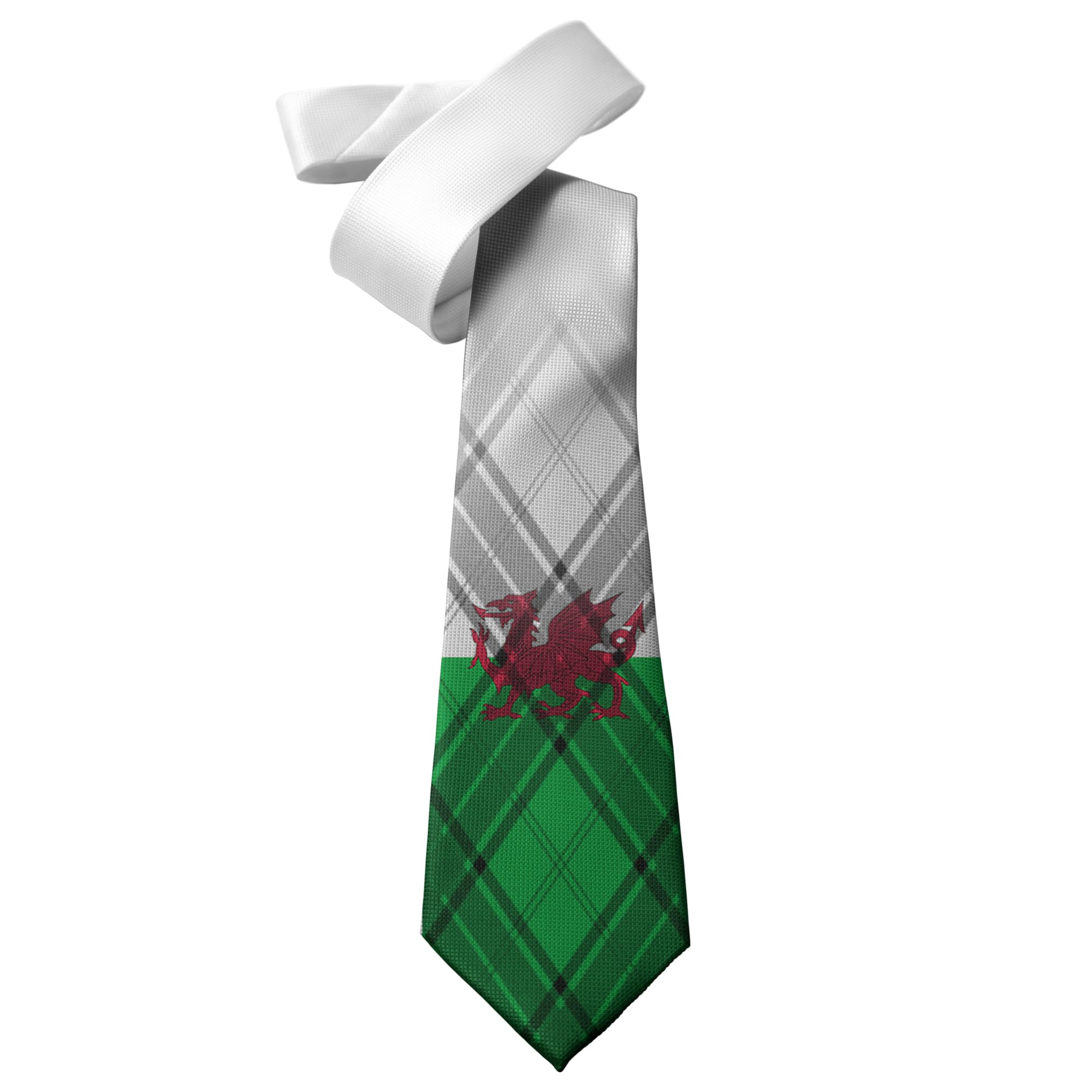 ShopQuality4U Welsh Flag Tartan Triangles design Mens Printed Neck Tie - Polyester - Great Gift - Half Tie Print