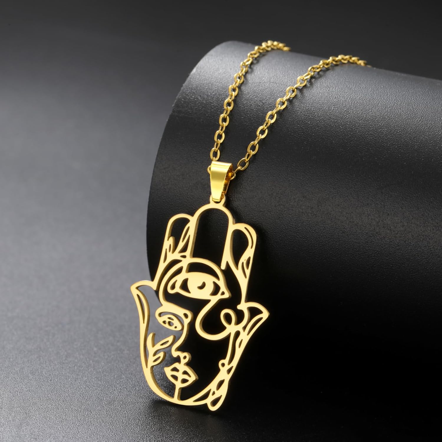 Hamsa Hand of Fatima Evil Eye Necklace for Women Abstract Face Pendants Jewish Female Protection Amulet Symbol Jewelry Women Men - Image 3