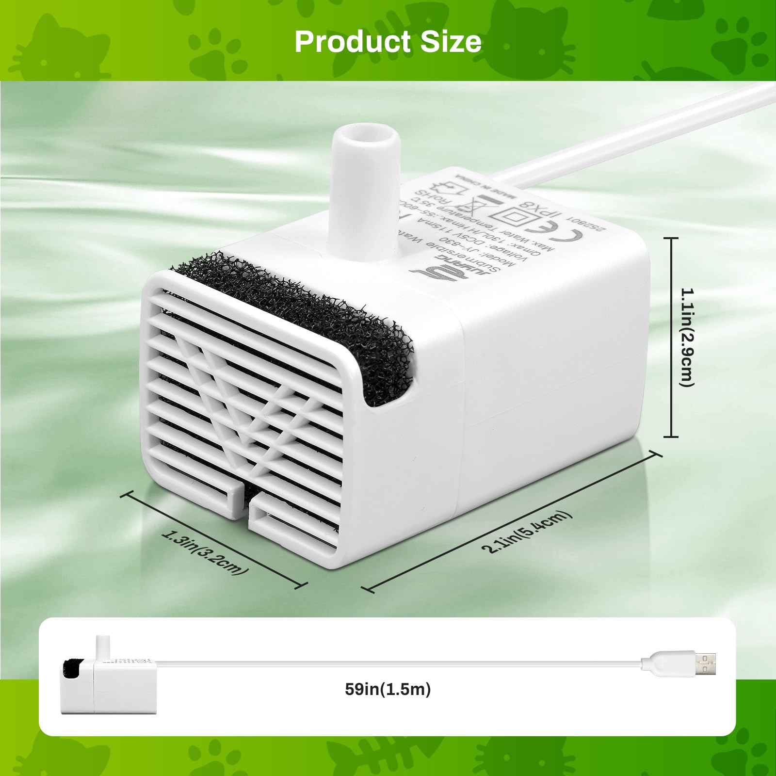Bomba de fuente de agua para gatos, bomba de repuesto ultra silenciosa JY-830 para fuente de mascotas de acero inoxidable, motor USB de repuesto para dispensador de agua para gatos interiores