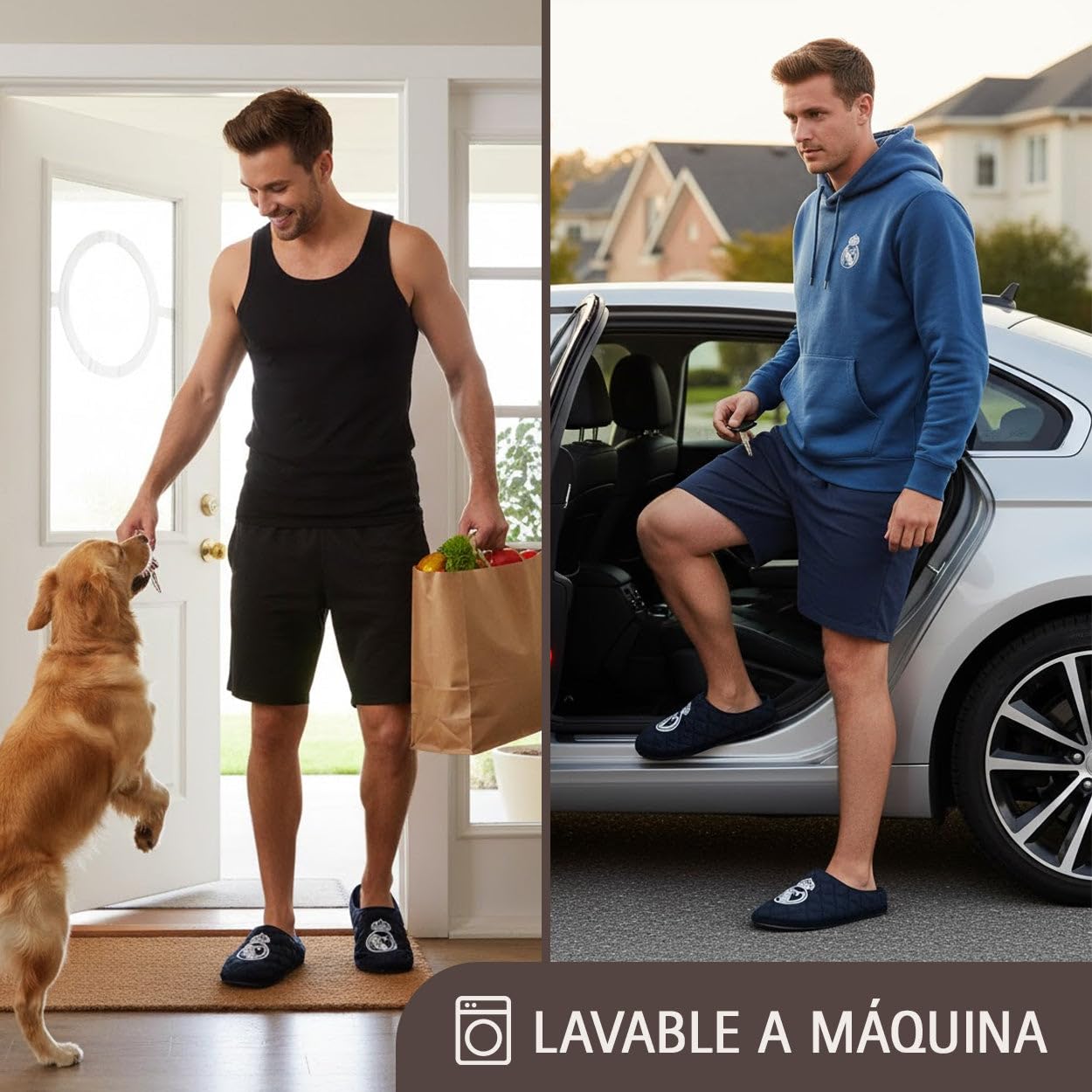 MARPEN SLIPPERS, Zapatillas de casa Real Madrid CF Oficiales Temporada 24/25 Acolchadas para Hombre o Mujer, Suela Caucho Diseño Fútbol