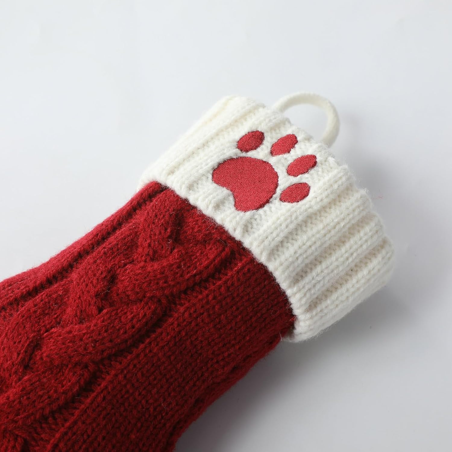 Dog Christmas Stocking, 9 Inches Mini Pet Christmas Stockings with Embroidered Paw, Red and White Knit Stocking for Dogs Cats, Family Xmas Decorations for Holiday Home Wall Fireplace Christmas Tree