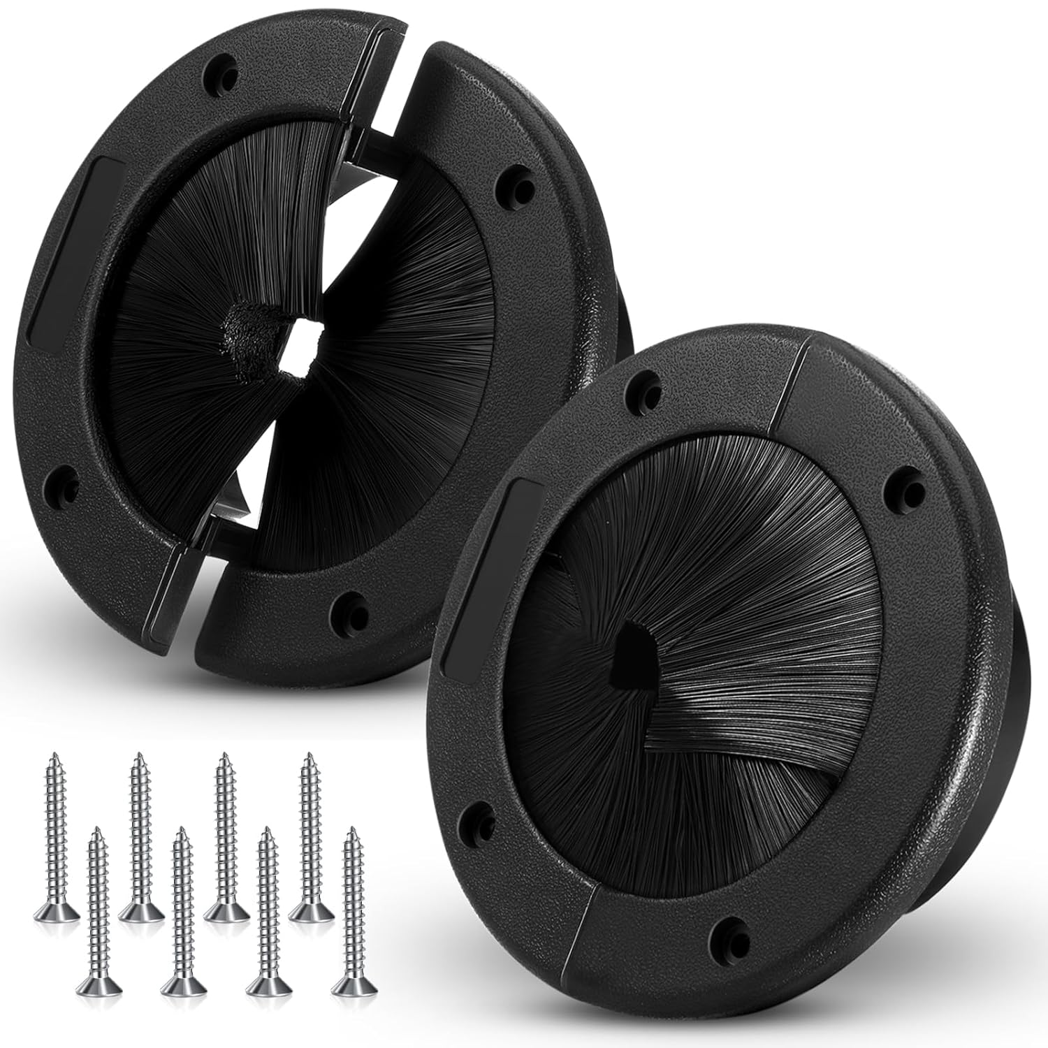 Threlaco 2 Pack 4" Round Brush Grommet Large Split Grommet Raised Floor Airflow Management for Home Data Center Wall Floor Cable Management