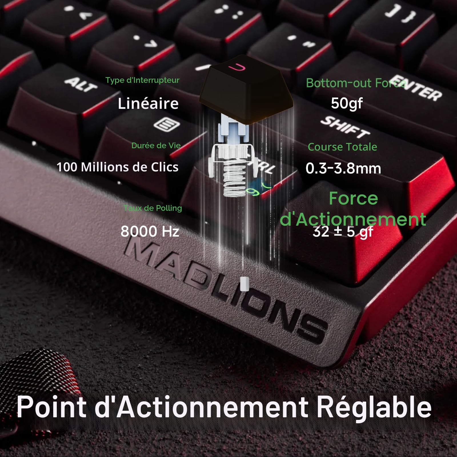 FOXMM MAD 60 Pro HE Clavier Gamer 60% RVB Filaire, Rapid Trigger 8000 Hz, Switchs Magnétiques Effet Hall, Ultra Précision RT 0,01 mm, Actionnement Réglable, pour Jeux FPS, Noir
