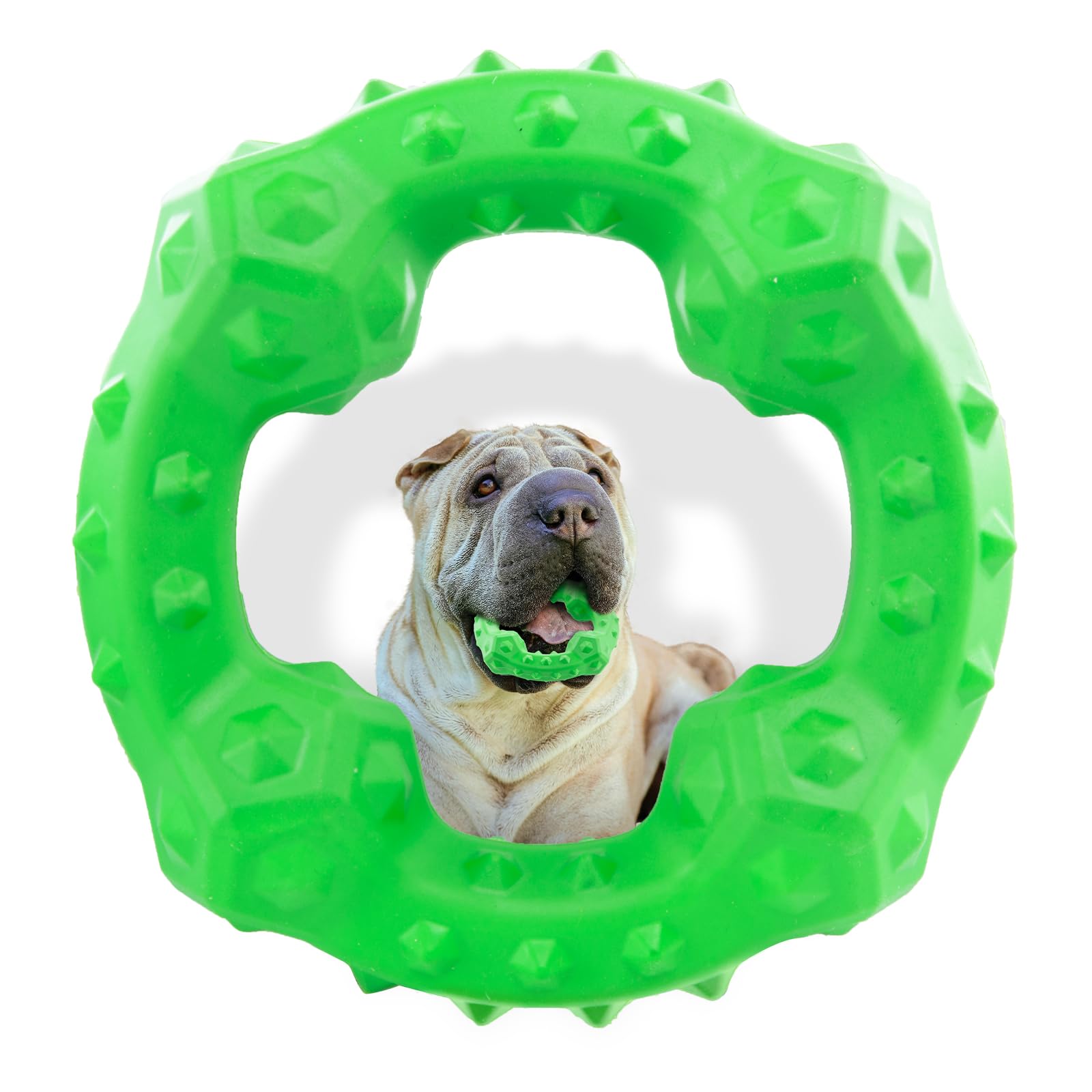 TSPRO Tactical K9 - Juguete Dental indestructible con Anillo de Goma, Goma Natural, Sabor a Carne de Vacuno, para Perros medianos y Grandes (Anillo Verde)