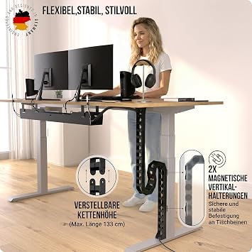 Cable Management Desk - Flexible Cable Loop Cable Chain (Black) Flexible cable duct desk cable management leads cables organised from table to floor