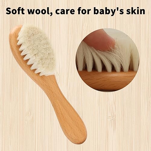 Miniatura 2 de Esonto Juego de cepillo y peine de madera para bebés recién nacidos y niños, cepillo de pelo de bebé, peine de madera para bebé (blanco)