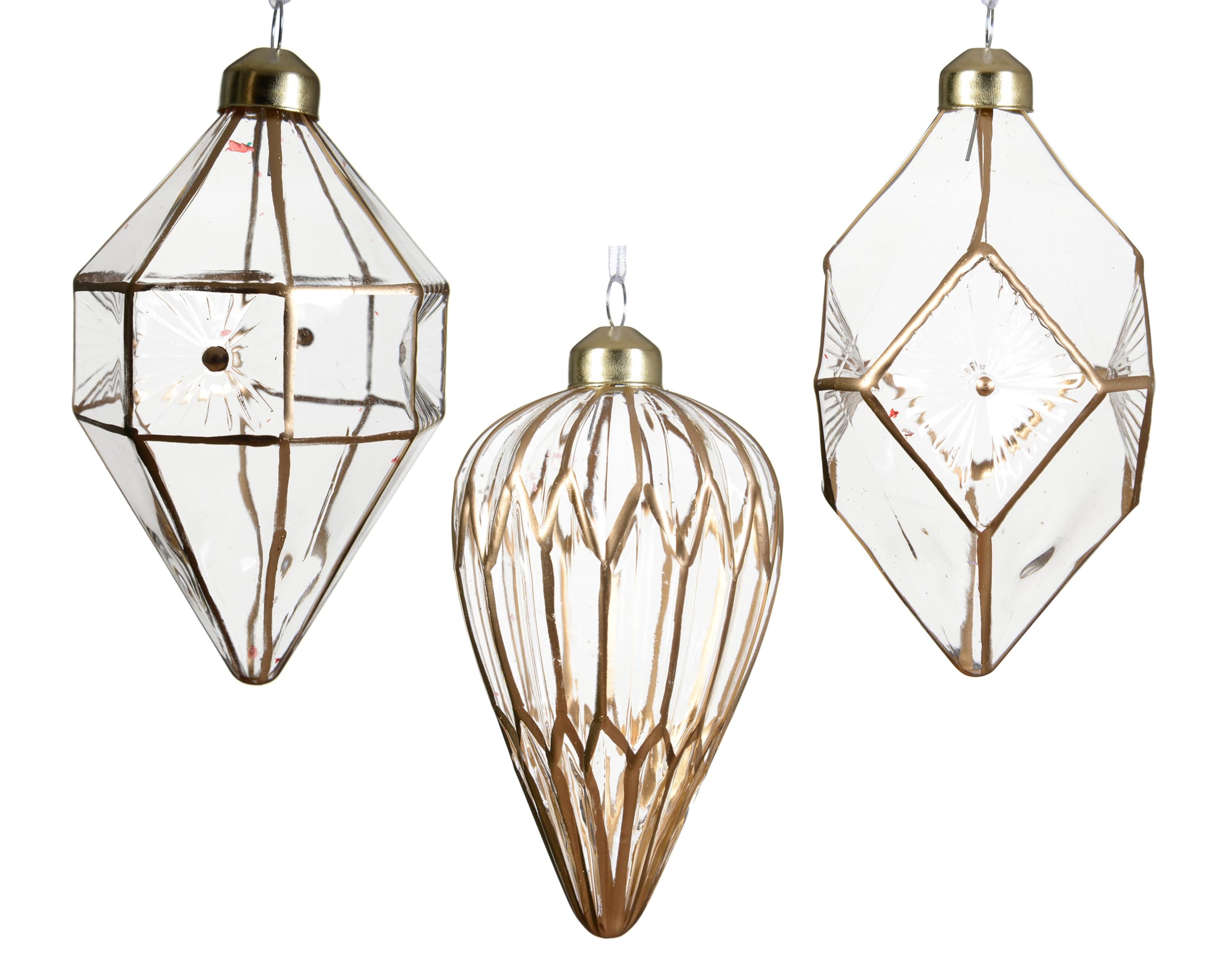 Adornos para árbol de Navidad de cristal, 12 cm, diamantes y conos para colgar, juego de 12 unidades, colgantes para árbol de Navidad, adornos transparentes y dorados