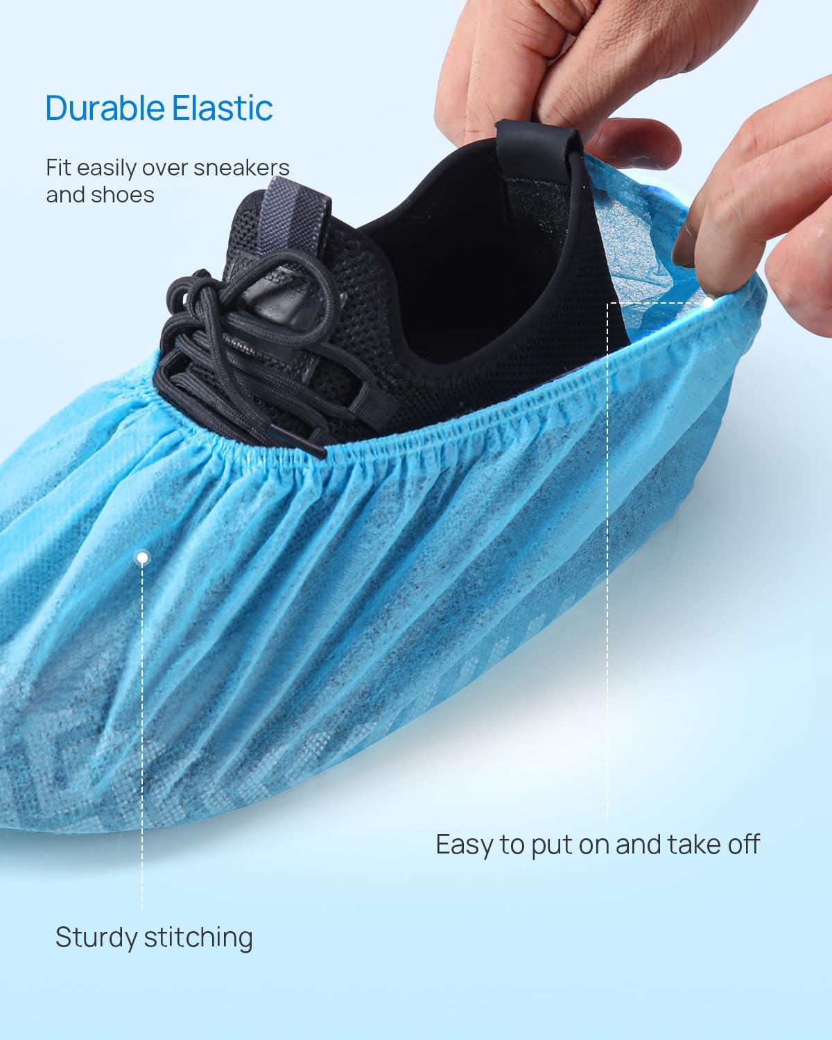 JMU 1000 Pcs Shoe Covers Disposable, Non Slip Medical Shoe Covers, Durable and Recyclable Non-Woven Booties Covers for Hospital, Home, Large Size Fits Most Shoes, Blue