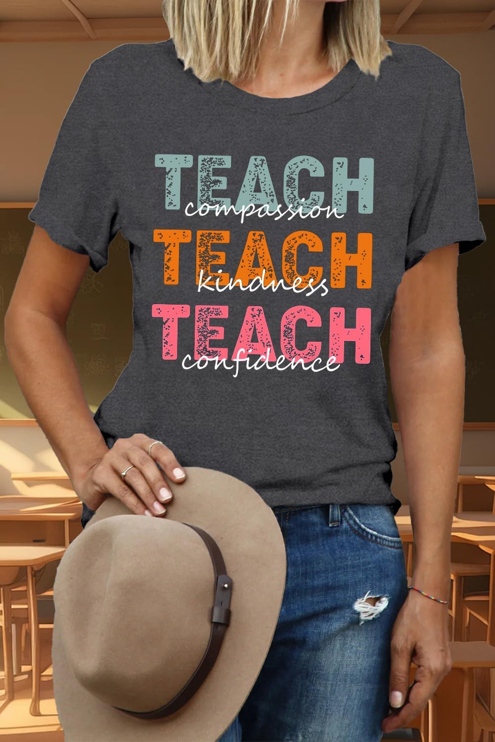 Womens Teacher Life T-Shirt Kindness Teaching Tee Tops Thankful Teachers Shirt - Image 4