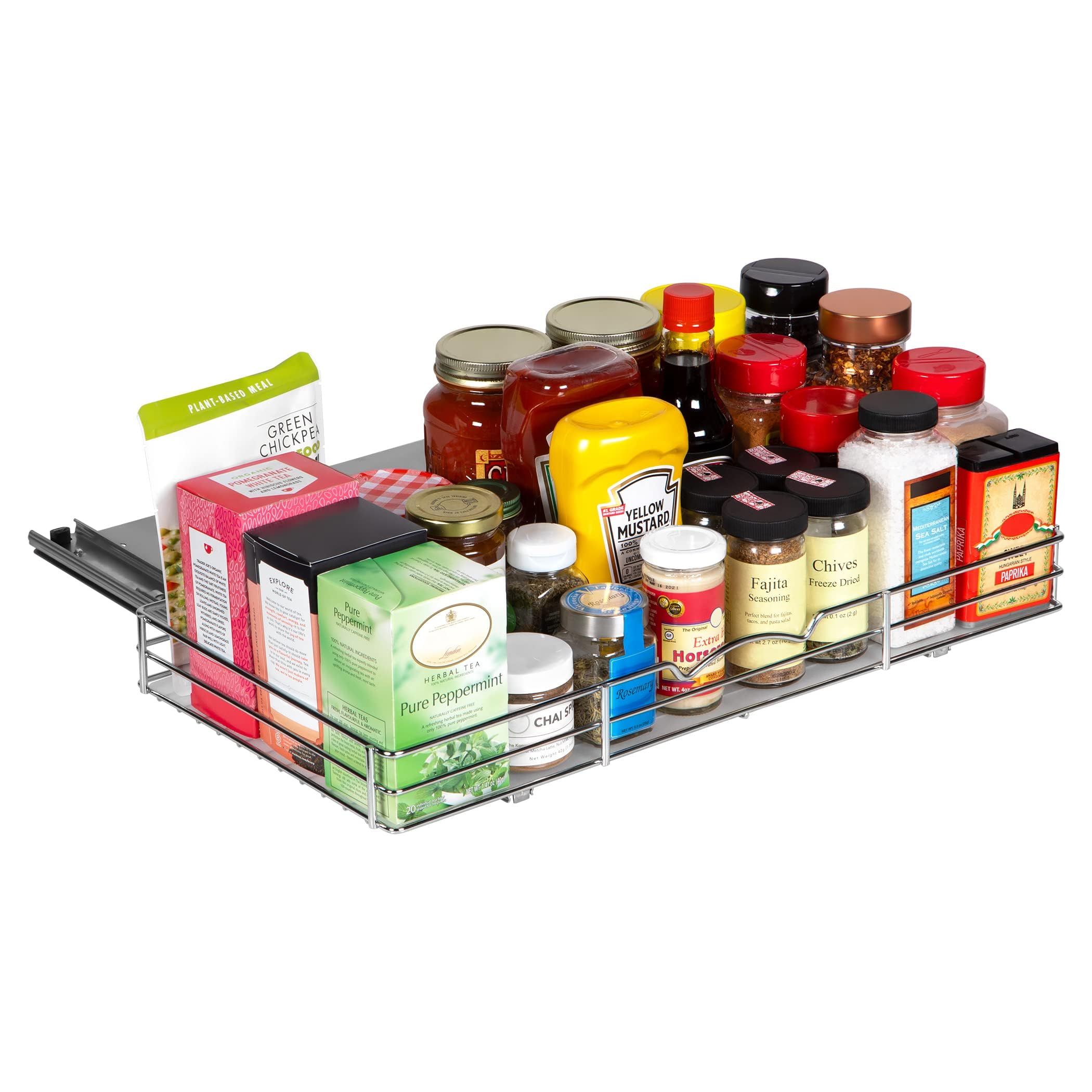 Pull-Out Cabinet Spice Rack Organizer - Slim Slide-Out Storage for Spices, Bottles & Jars, Premium Heavy-Duty Steel, Easy Install for Narrow Kitchen