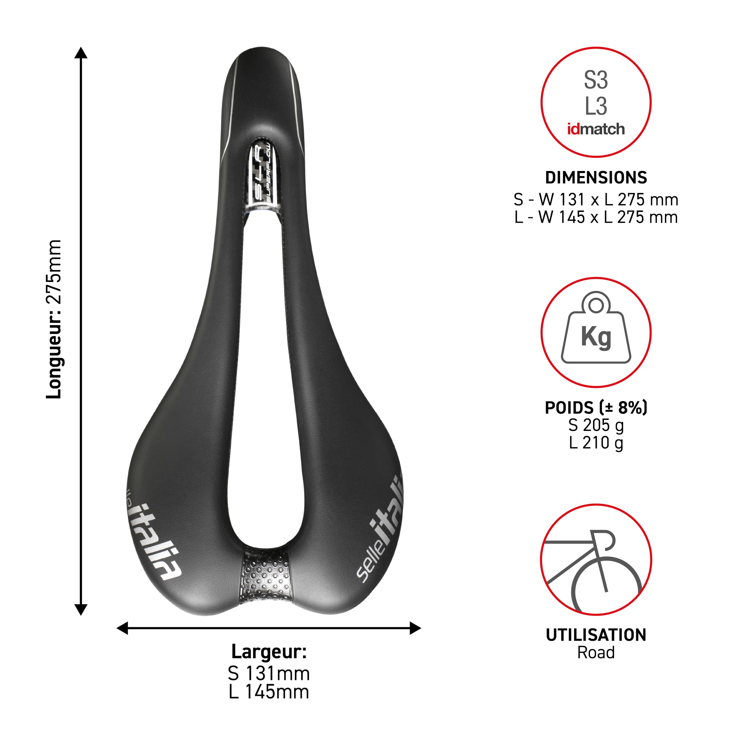 Selle Italia SLR TM Superflow - Selle de Vélo de Route, Design Iconique SLR avec Trou Superflow, Cadre en Manganèse