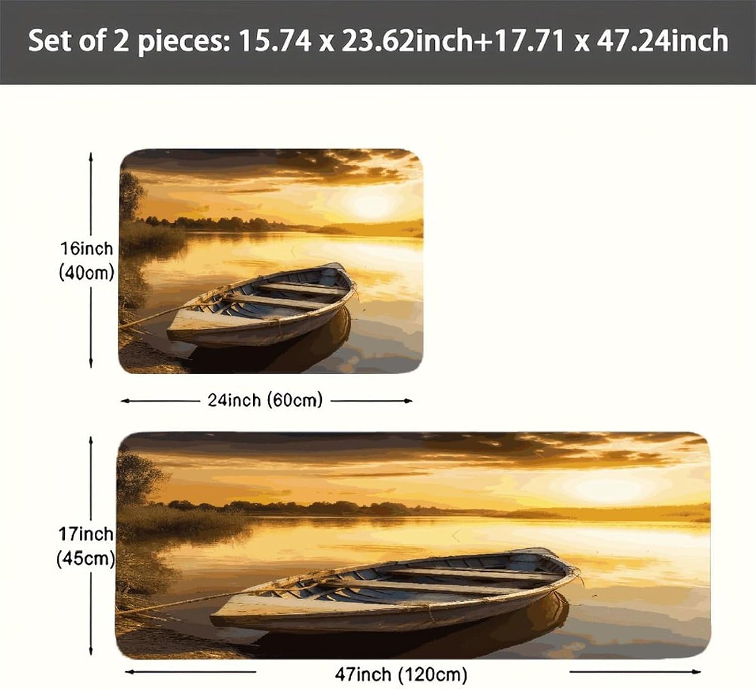River Sunset Wooden Boat Kitchen Mats for Floor 2PCS Waterproof Non-Slip Kitchen Rugs Cushioned Anti-Fatigue Mat Heavy Duty Floor Mats Comfort Standing Mat for Kitchen Home Office Laundry image 5