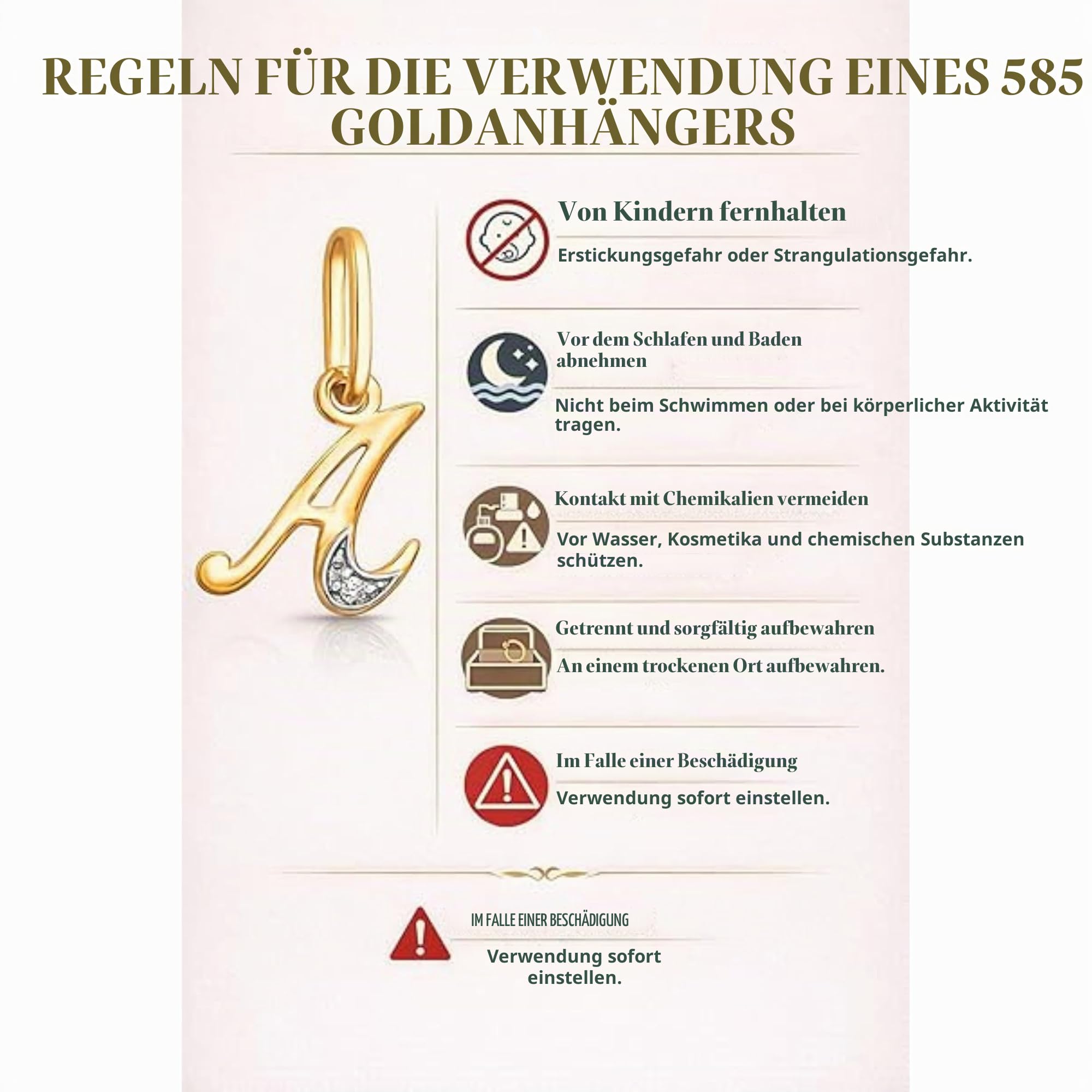 Rodium – Buchstabenanhänger aus 585 Gold mit Zirkonia – Bicolor Charm mit Karabinerverschluss für Halskette oder Armband – Geschenk für Damen