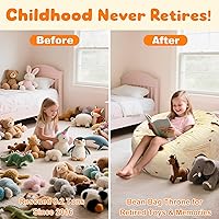 Vista 33 de Lukeight - Puf de almacenamiento de animales de peluche para niños, funda para puf de dinosaurio con cremallera para organizar la habitación