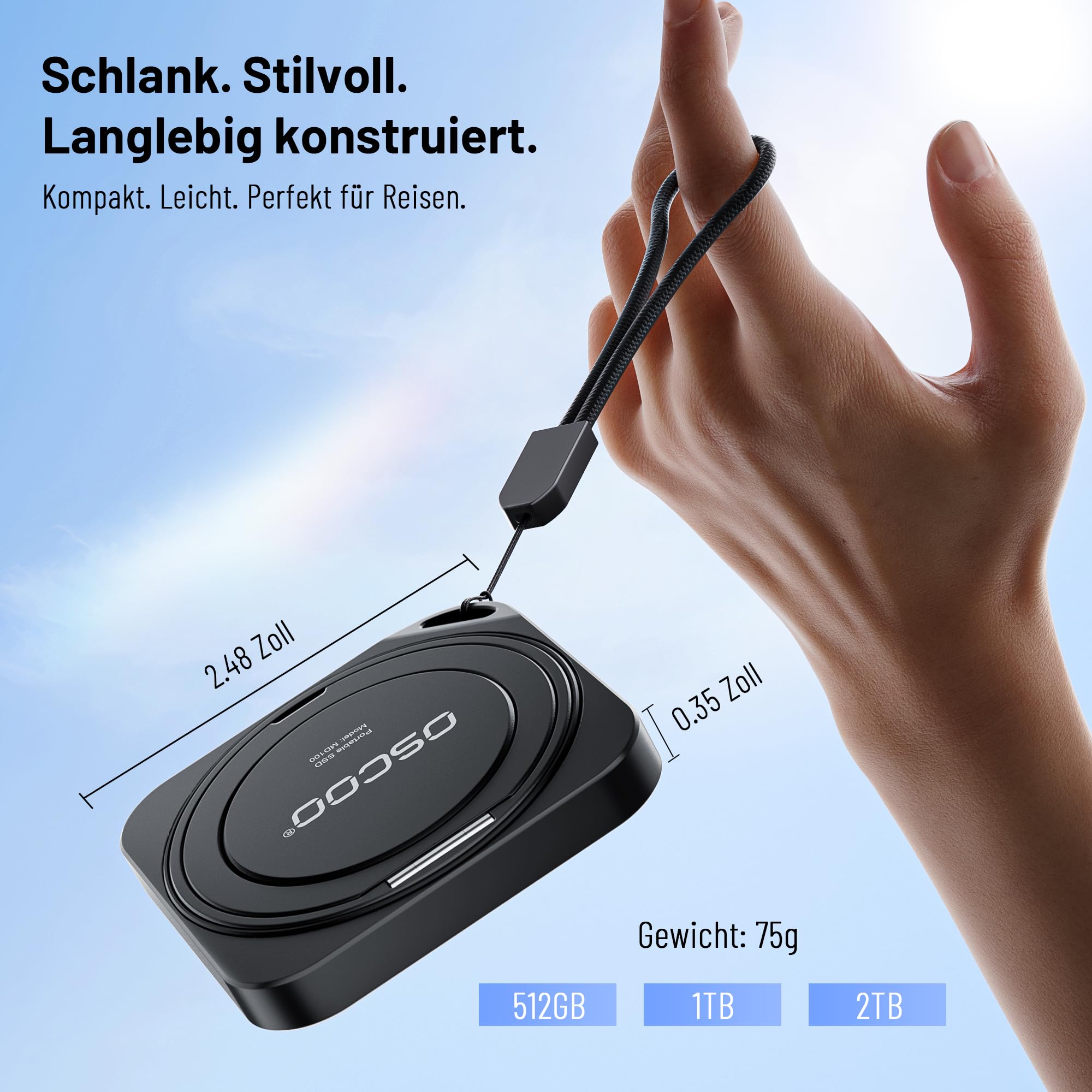 MagSafe Externe SSD 512GB, bis 2000 MB/s, ProRes 4K für iPhone 15/16 | USB3.2 Gen2x2 Schnittstelle, Aluminium-Gehäuse, AES-256 Verschlüsselung, treiberfrei nutzbar für Android, Laptop