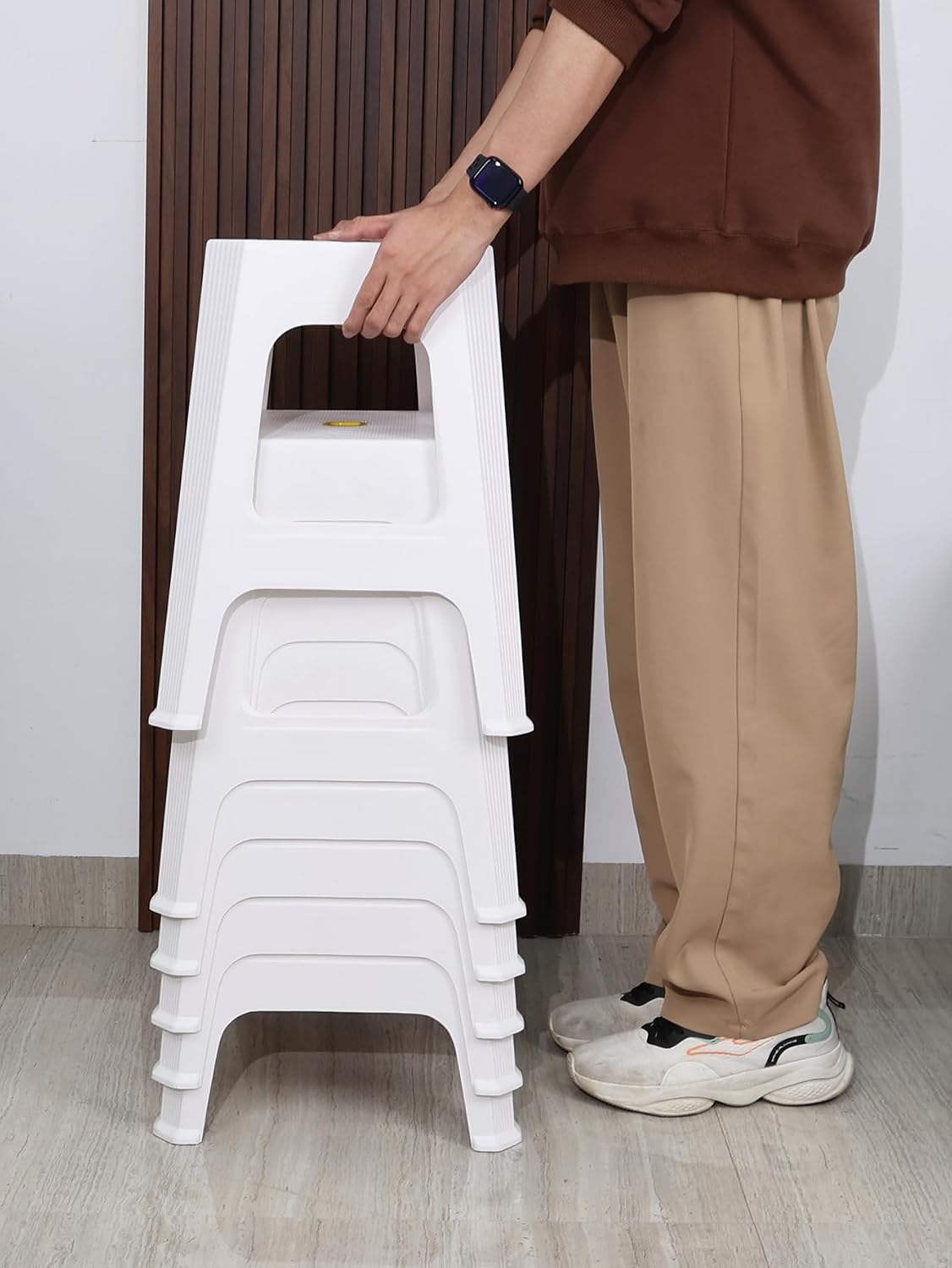 Anbers 12 Packs Plastic Stools with Footrests, 18.7" High Backless Stool Chairs, White