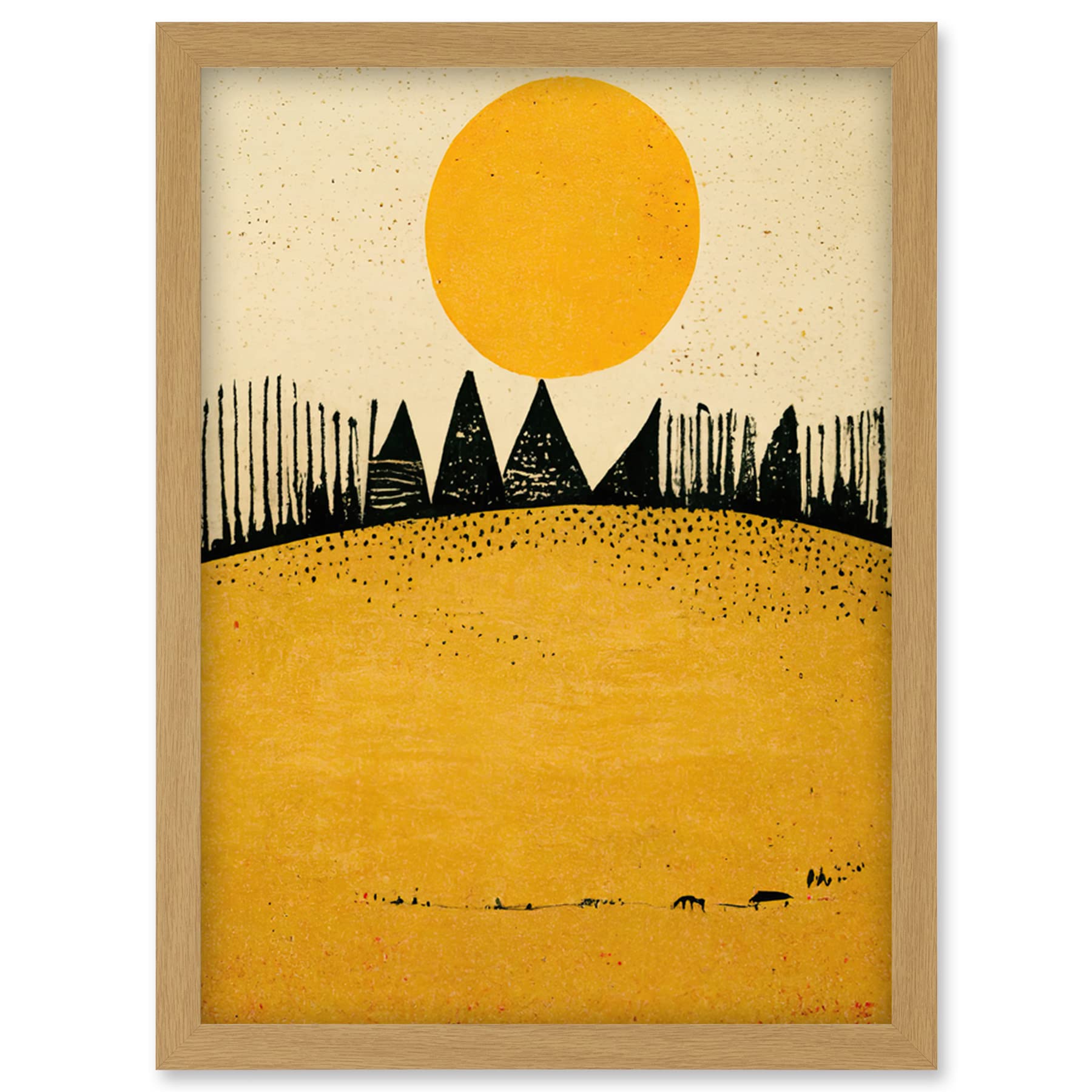 Wee Blue Coo Minimalist Tribal Abstract Desert Yellow Painting Artwork Framed Wall Art Print A4