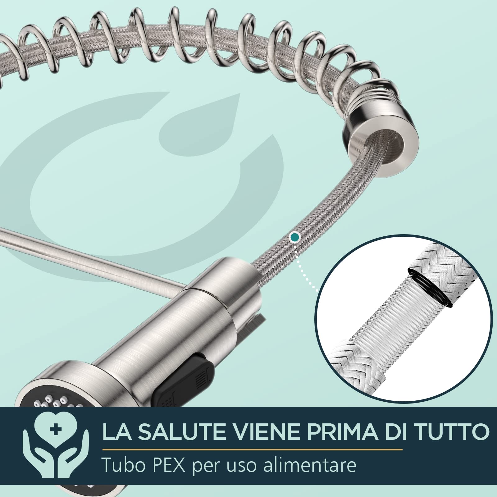 FORIOUS Miscelatore Cucina, Rubinetto Lavello Cucina, Acciaio Inox Ad Alta Pressione Orientabile a 360°Monocomando, Acciaio Inossidabile