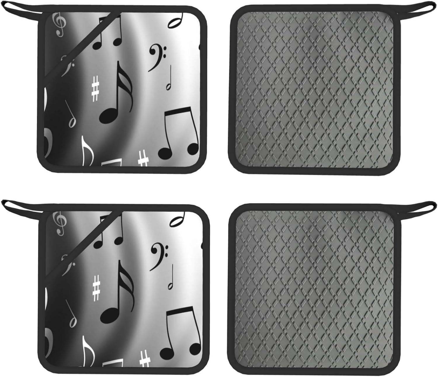 Music Notes Print Oven Mitts and Pot Holders Set of 4 Heat Resistant Kitchen Gloves with Silicone Palm Hot Pads for Baking Cooking Grilling BBQ