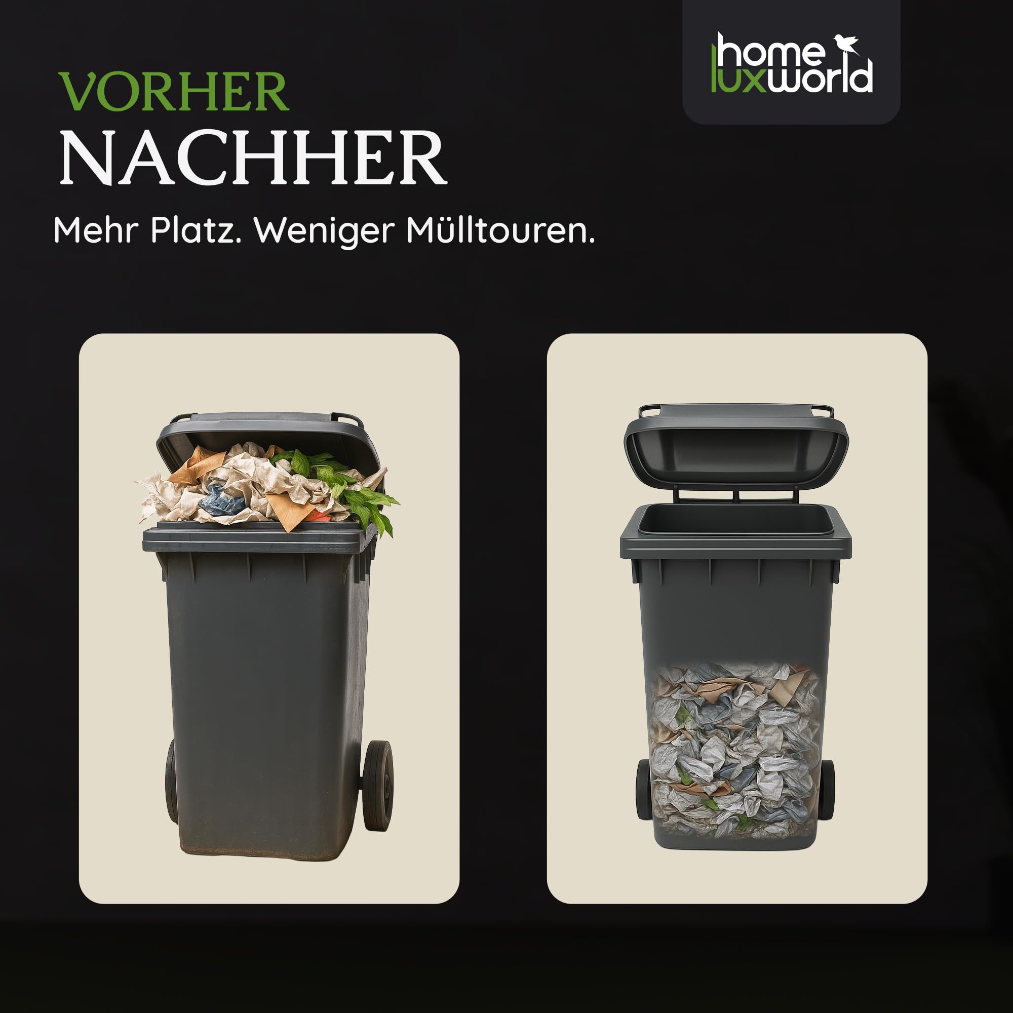Müllpresse für Zuhause – Mülltonnen Presse 120L/240L – Manuelle Mülltonnenpresse zum Einspannen – Abfallpresse & Müllverdichter für platzsparende, nachhaltige Entsorgungen