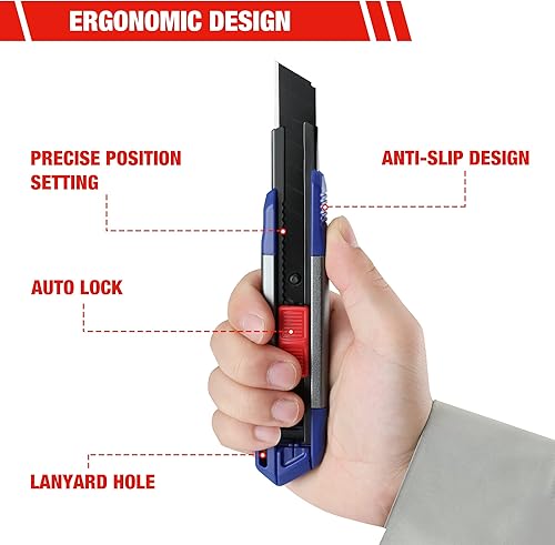 Miniatura 3 de WORKPRO Cuchillo utilitario retráctil de 0.709 in, cortador de caja resistente a presión con 10 cuchillas SK5 para cajas de cartón, cartón y cajas,