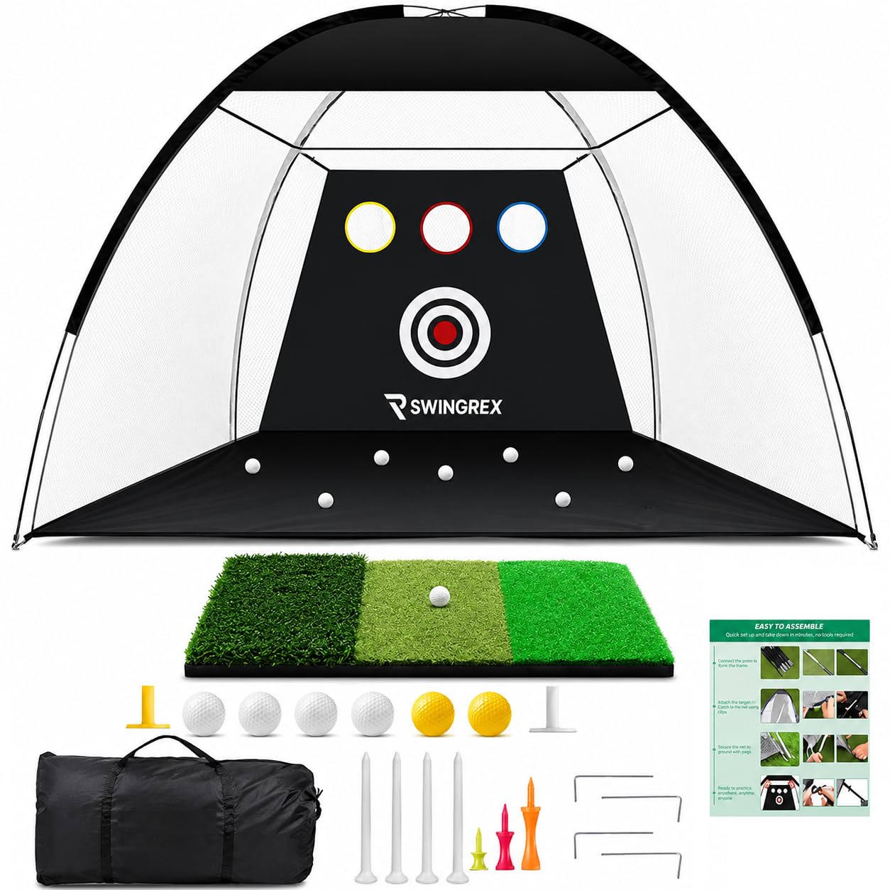 SWINGREX Golf Net 10x7ft, Golf Practice Net for Backyard, Indoor Outdoor Golf Hitting & Chipping Training Net (3 Hole Net)