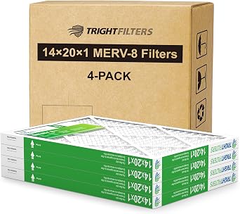 TRIGHTFILTERS 14x20x1 Air Filter 4 Pack, MERV 8 Pleated Dust Defense Air Filters Replacement Air Conditioner HVAC AC Furnace Filter, Durable and Lightweight