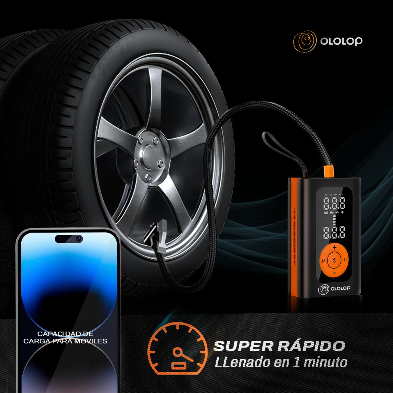 Super compressore d'aria portatile Premium con torcia | Gonfiatore ruote auto + guida per portare la tua famiglia in sicurezza | Gonfiatore elettrico | Gonfiatore elettrico | Batteria di