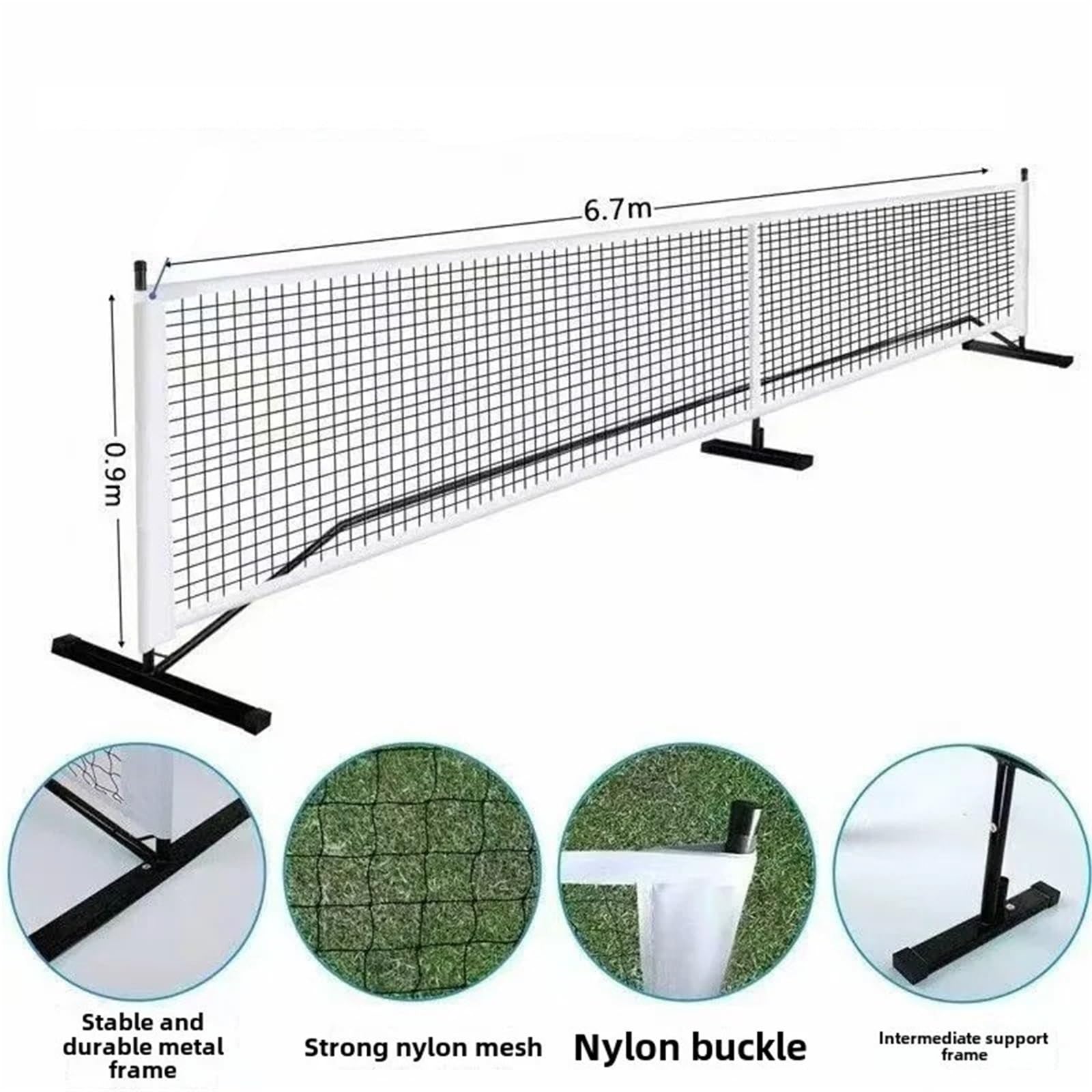 Rete da pickleball Sistema di rete portatile for pickleball, supporto in metallo for badminton, da tennis 6,7 ​​m